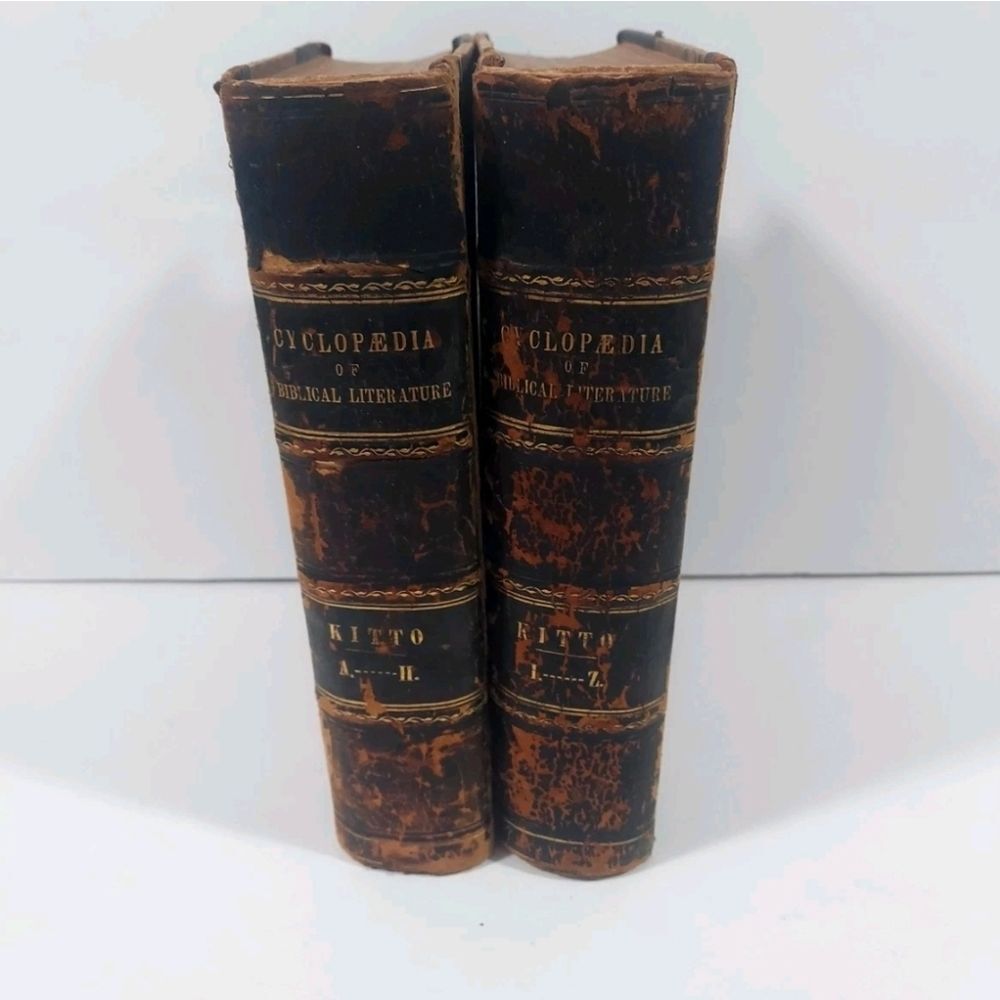 Antique 1861 Cyclopedia Of Biblical Literature Volume 1 & 2 10th Edition Leather